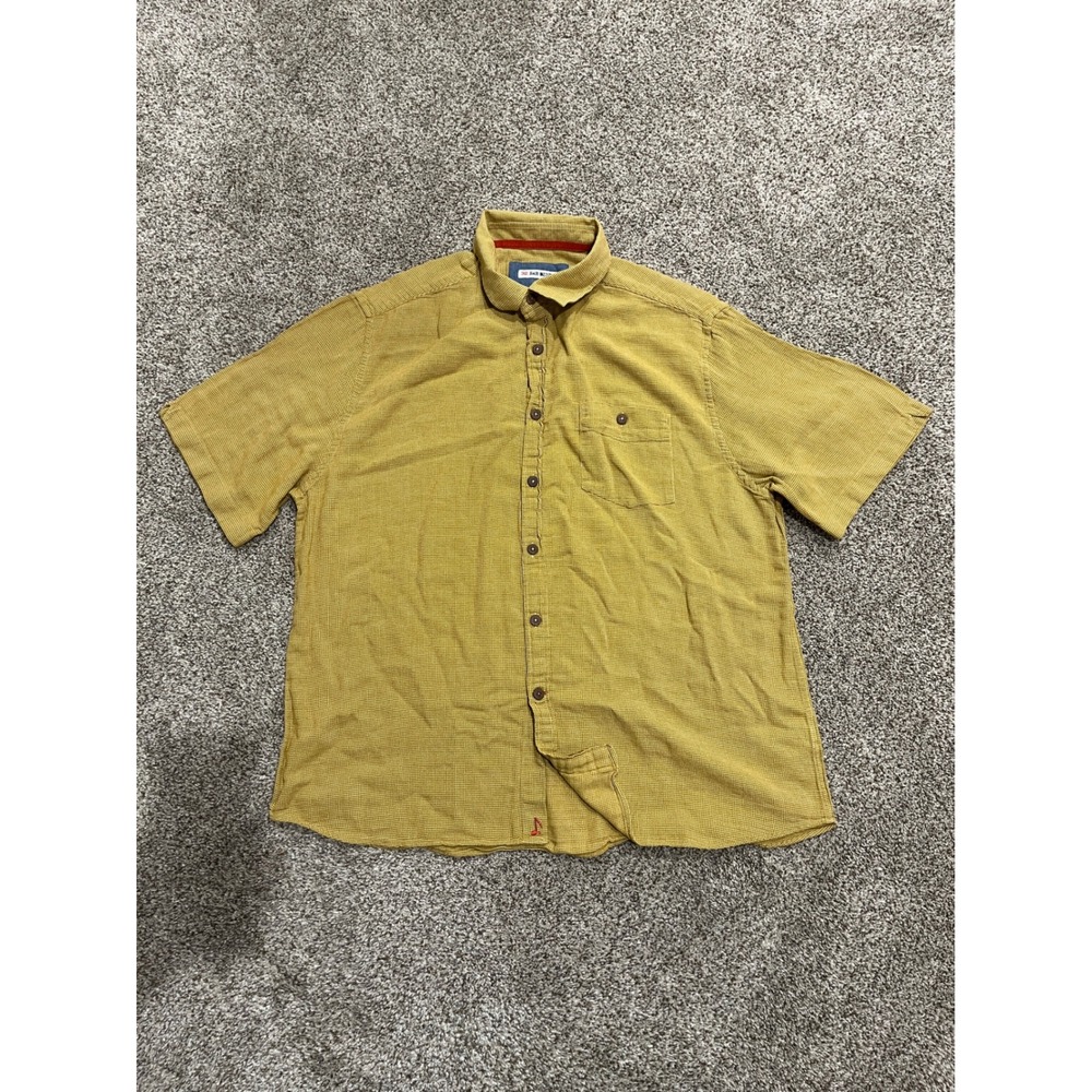 32 Bar Blues Mens XL Mustard Yellow Micro Check Cotton Linen Button Down Shirt